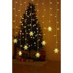 Snowflake Curtain Lights – hanging snowflake strands, warm white LED, plug-in