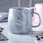 Marble Ceramic Coffee Mug – gold trim, glossy glaze, C-shaped handle