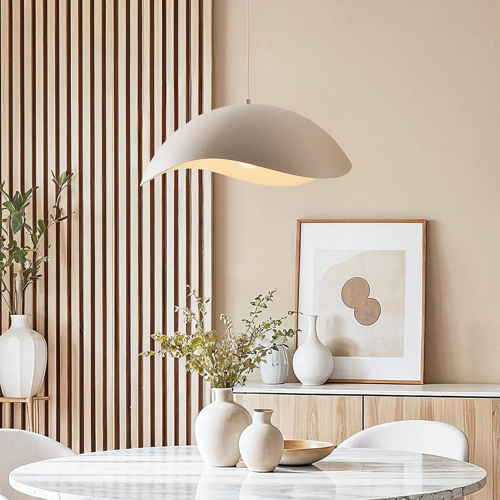 Wave Pendant Light – organic metal shade, sand taupe, adjustable cord