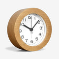 Silent Alarm Clock – beech look, round case, battery powered