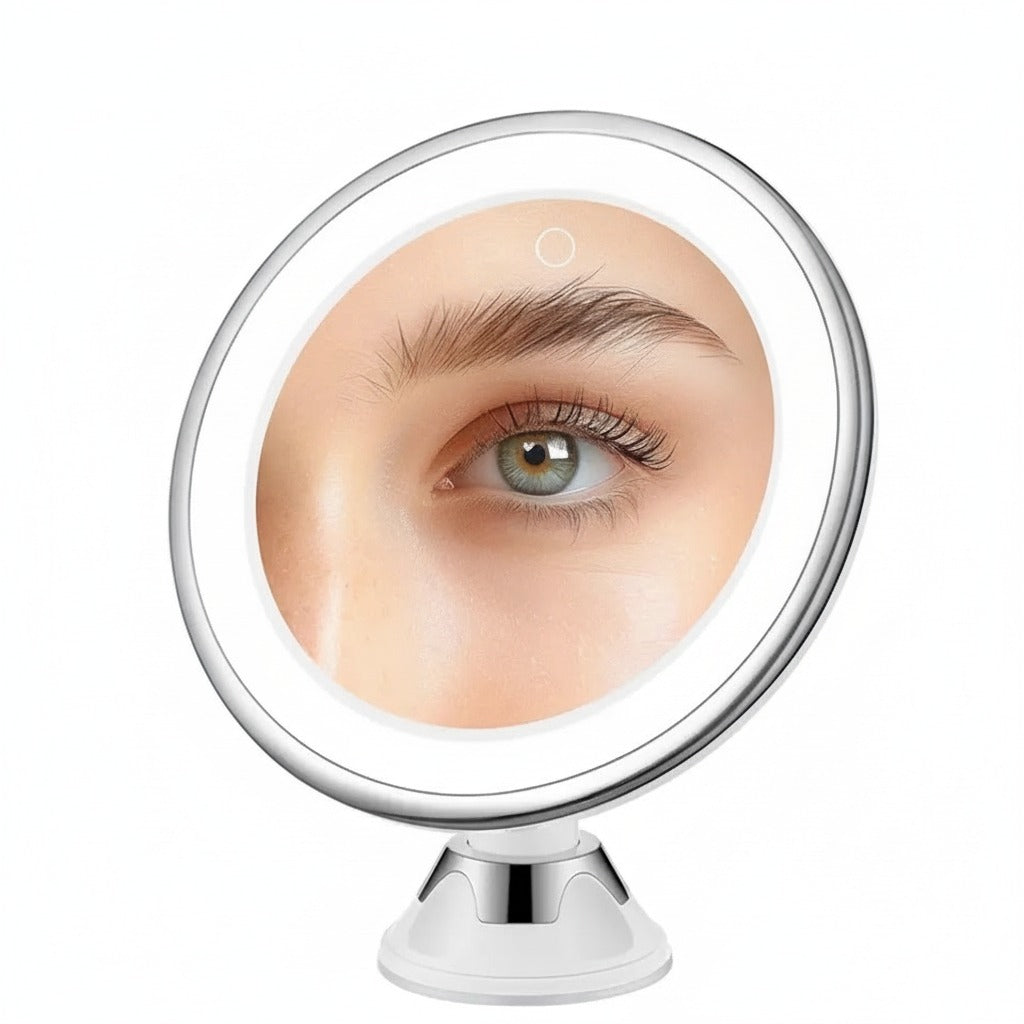 LED Makeup Mirror 10x – suction cup, three light colours