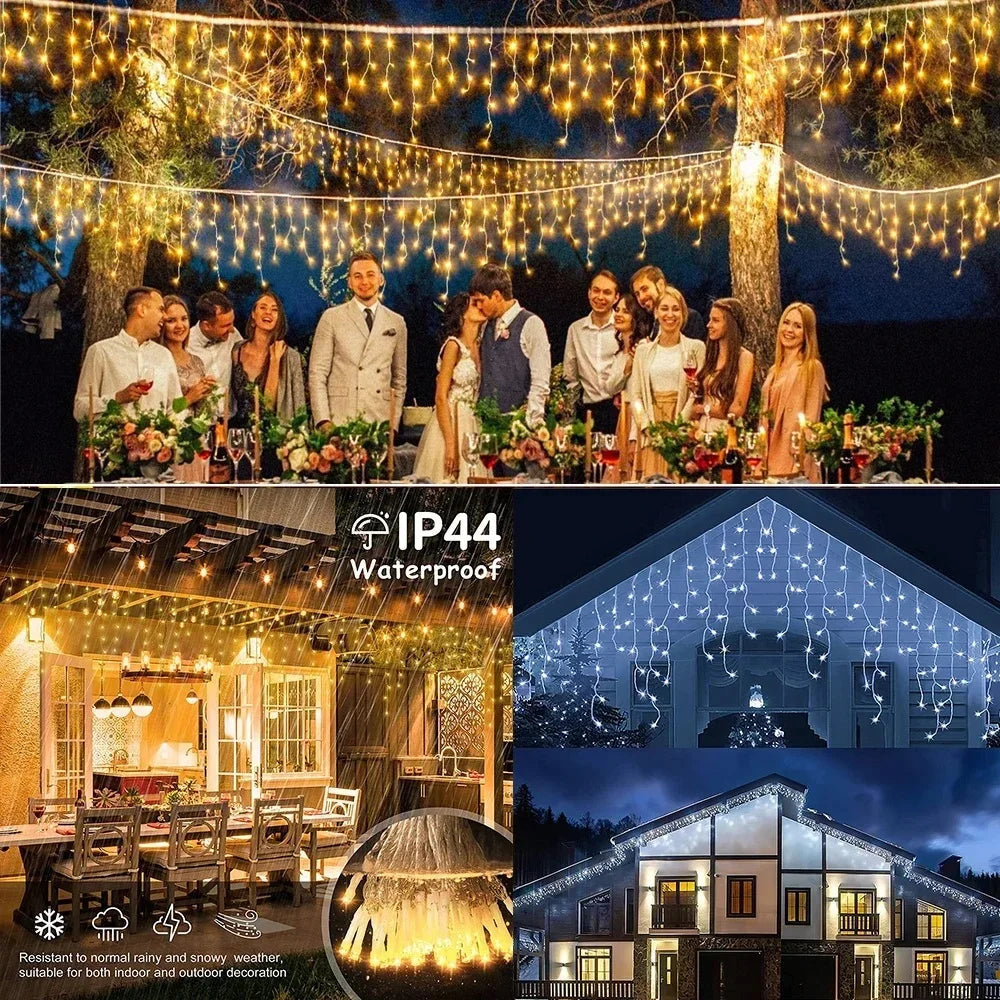 Icicle Lights – connectable LED curtain, eight light modes, IP44 outdoor rated