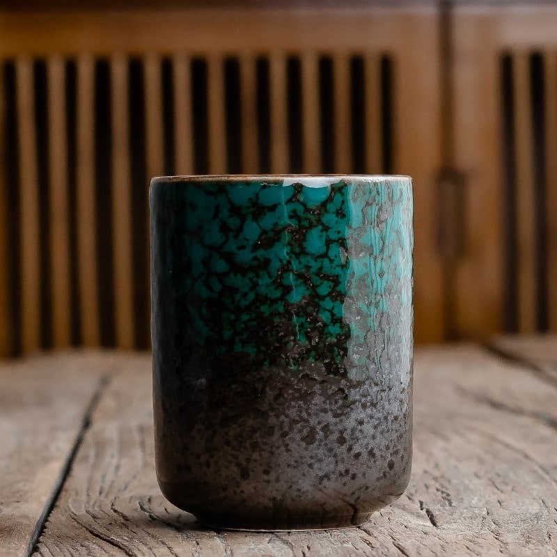 Japanese Ceramic Tea Cup – handleless, crackle glaze, tapered base