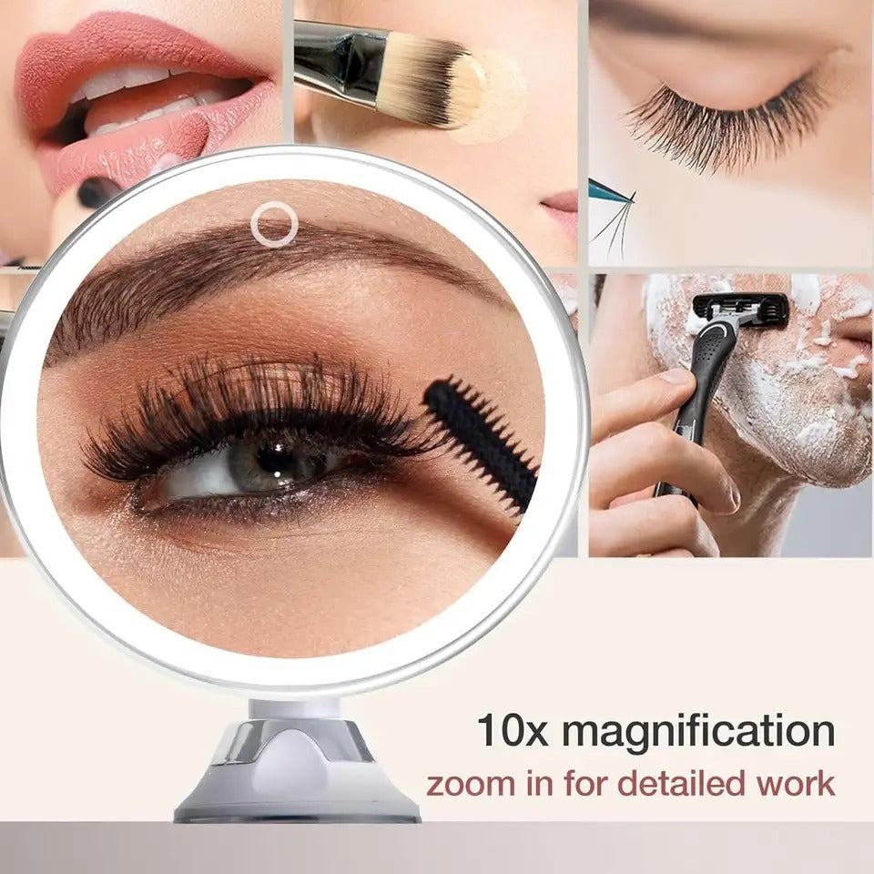 LED Makeup Mirror 10x – suction cup, three light colours