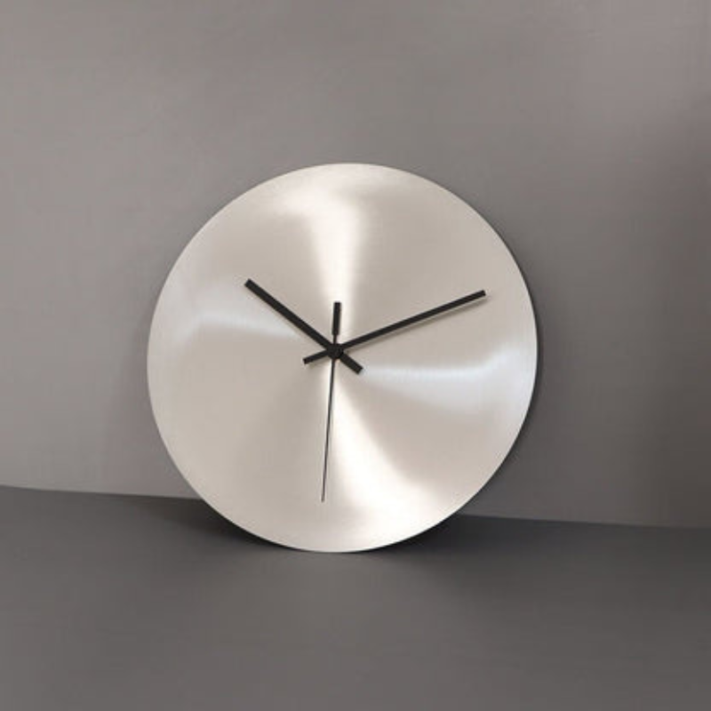 Brushed Steel Wall Clock – silent movement, no numerals, two sizes