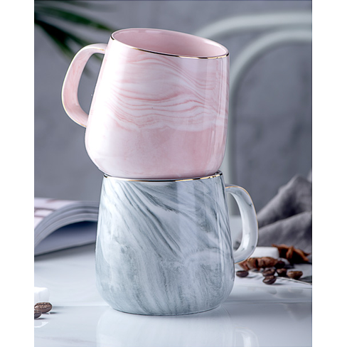 Marble Ceramic Coffee Mug – gold trim, glossy glaze, C-shaped handle