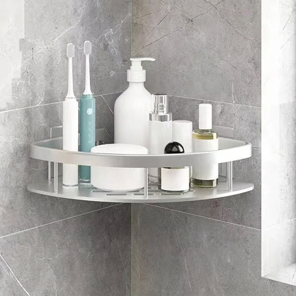 Corner Shower Shelf – wall mounted, guard rail, single or double tier