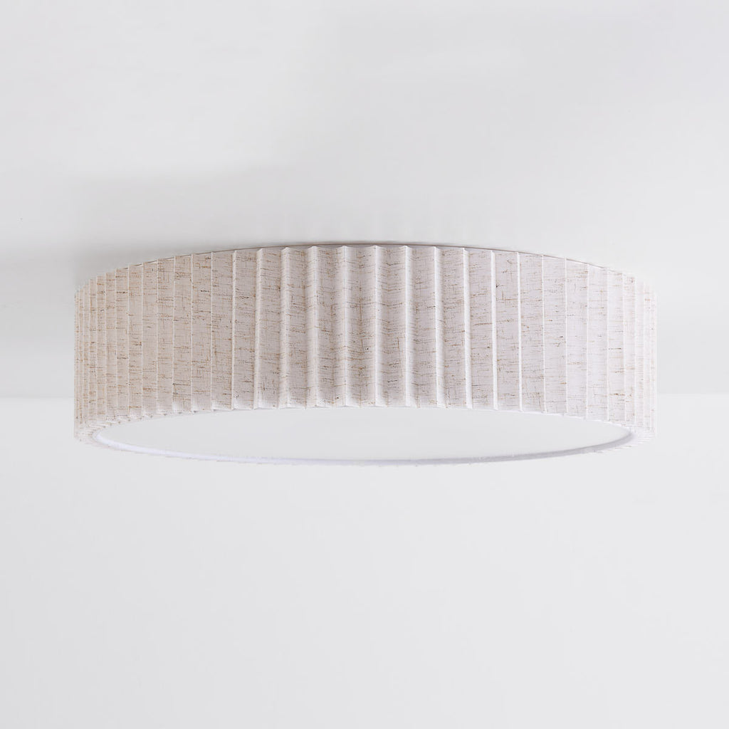 Pleated Flush Ceiling Light – textured off-white shade, diffuser, two bulbs