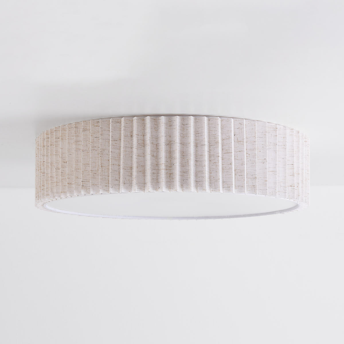 Pleated Flush Ceiling Light – textured off-white shade, diffuser, two bulbs