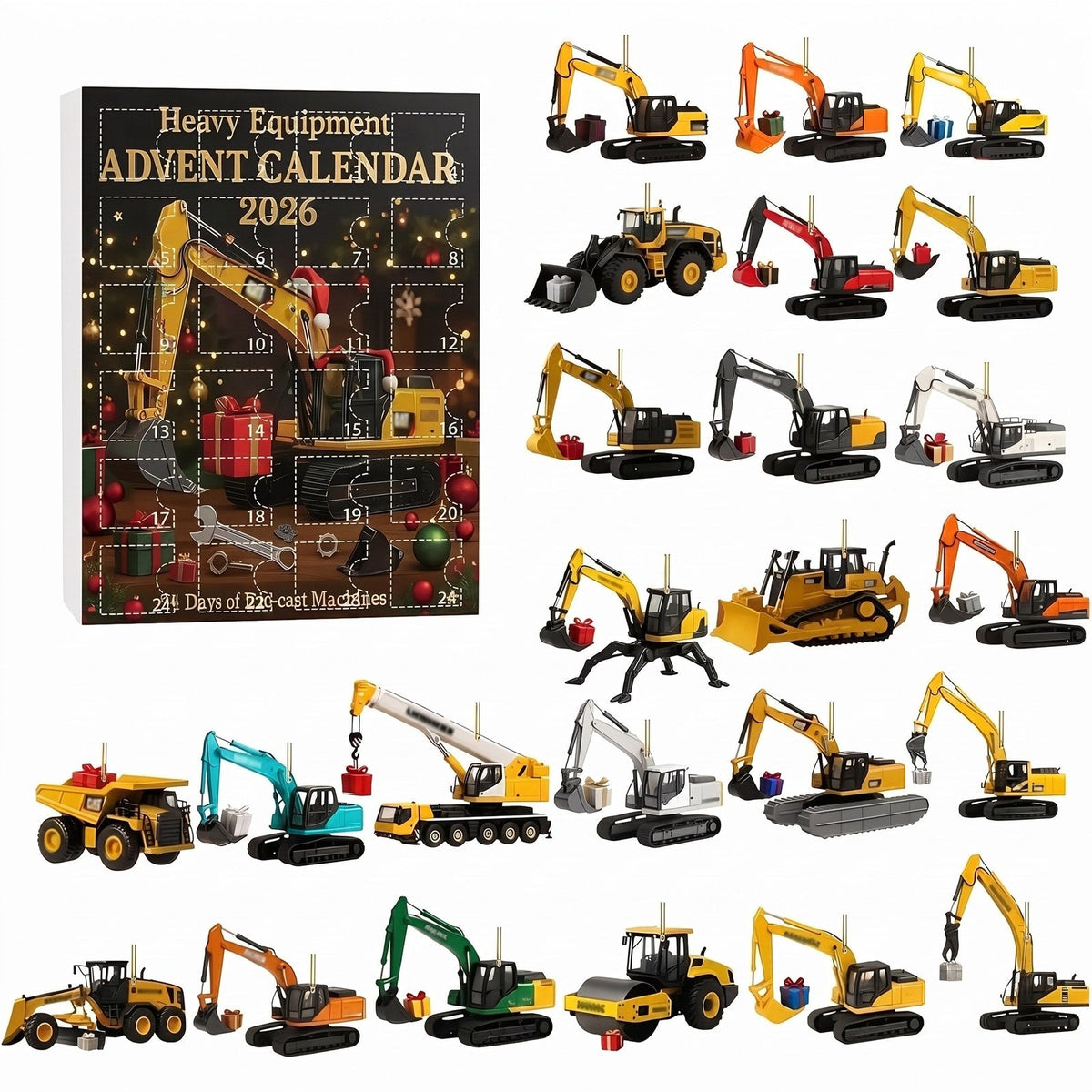 Digger Advent Calendar – 24 die-cast construction vehicles with hanging loops