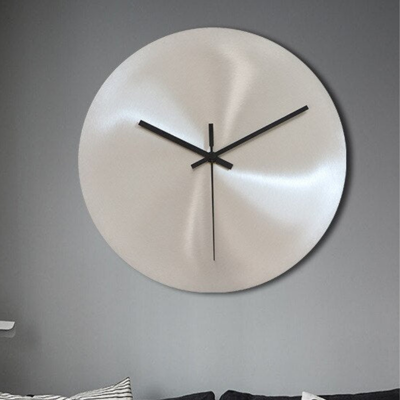 Brushed Steel Wall Clock – silent movement, no numerals, two sizes