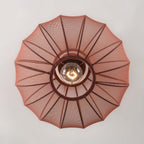 Round Mesh Ceiling Light – terracotta pink, sheer fabric panels, open base