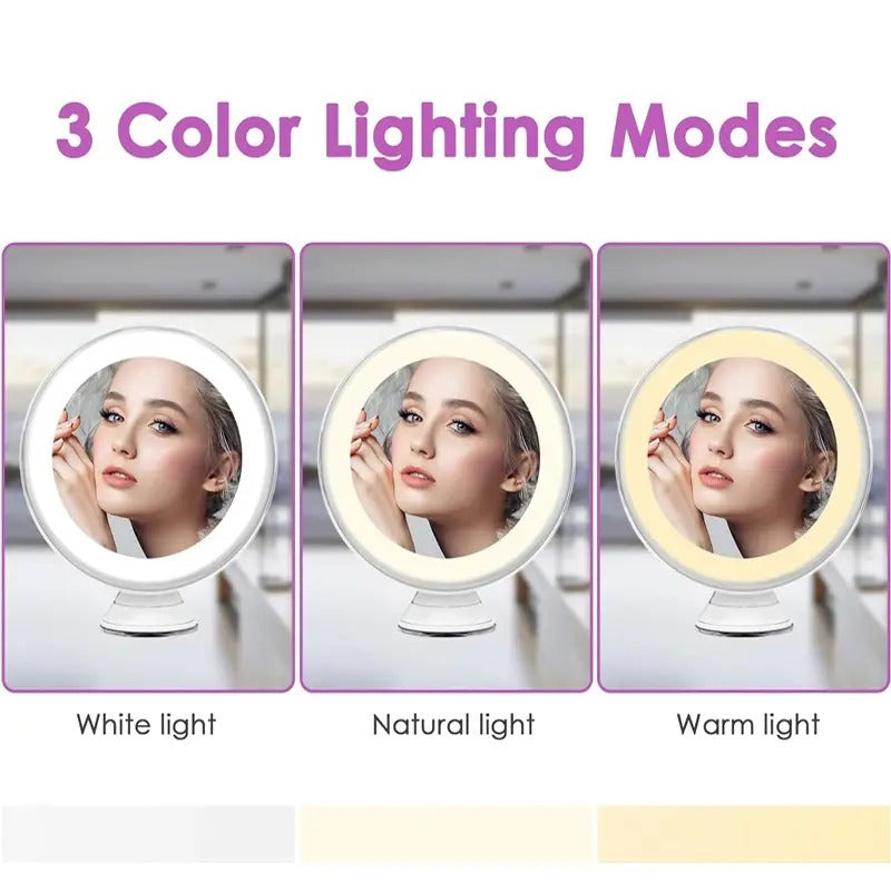LED Makeup Mirror 10x – suction cup, three light colours