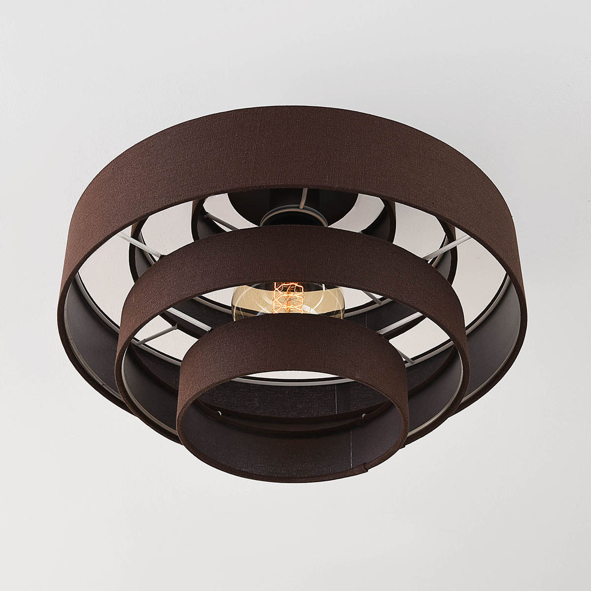 Tiered Fabric Ceiling Light – dark brown layered shade, low profile