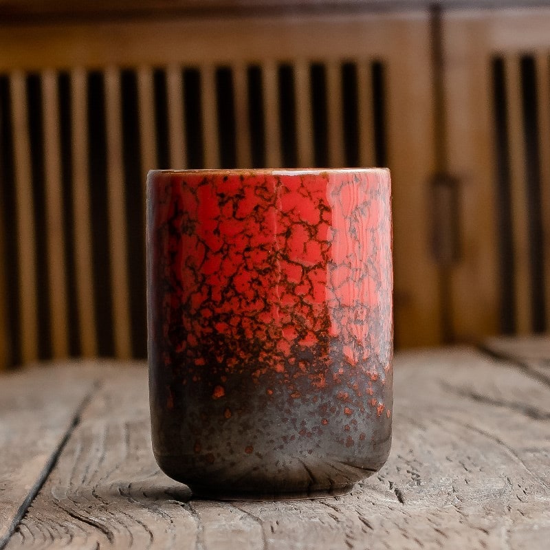 Japanese Ceramic Tea Cup – handleless, crackle glaze, tapered base