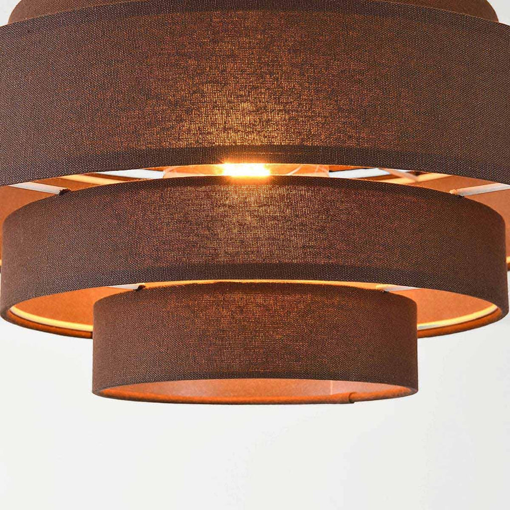 Tiered Fabric Ceiling Light – dark brown layered shade, low profile