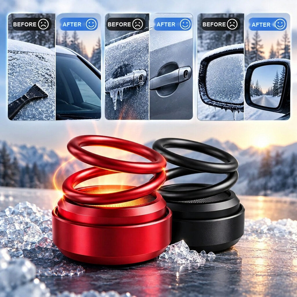 Solar Car Heater – rotating double rings, no cable, compact size