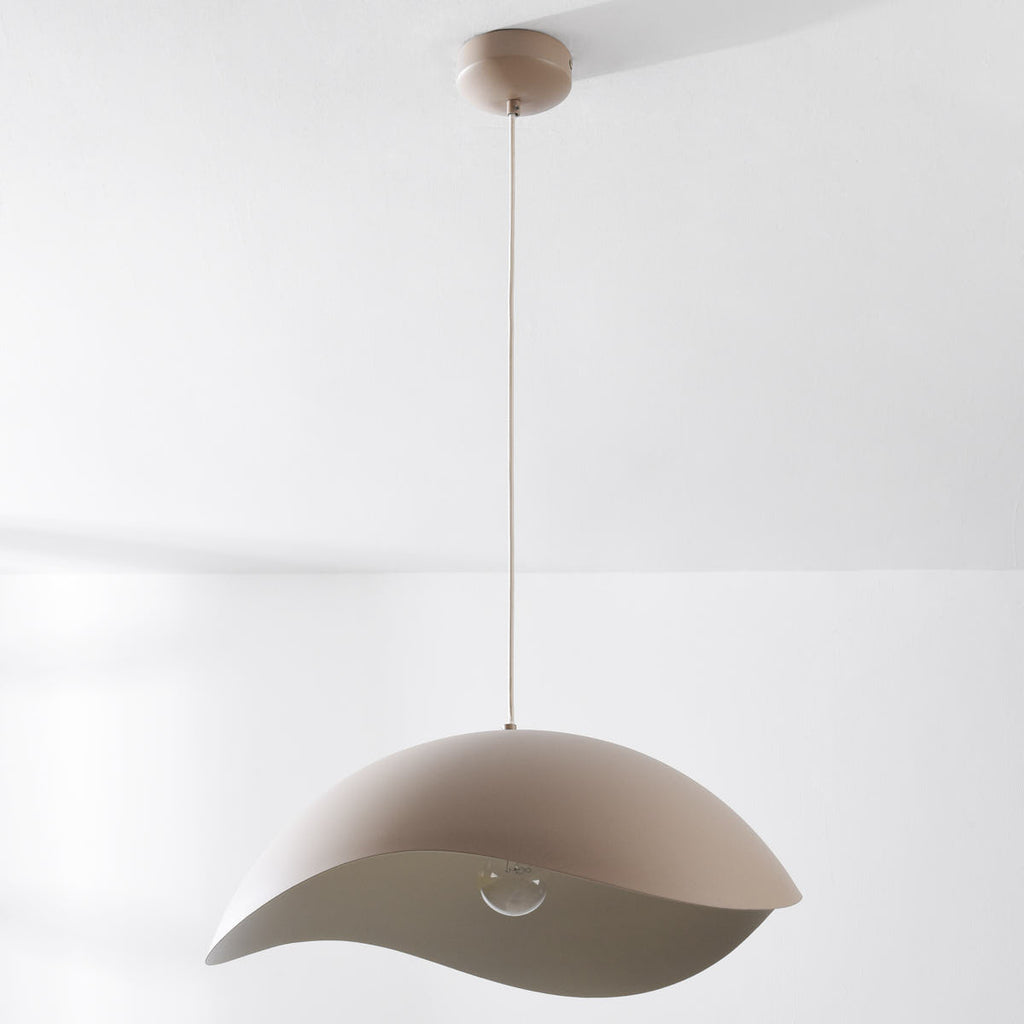 Wave Pendant Light – organic metal shade, sand taupe, adjustable cord