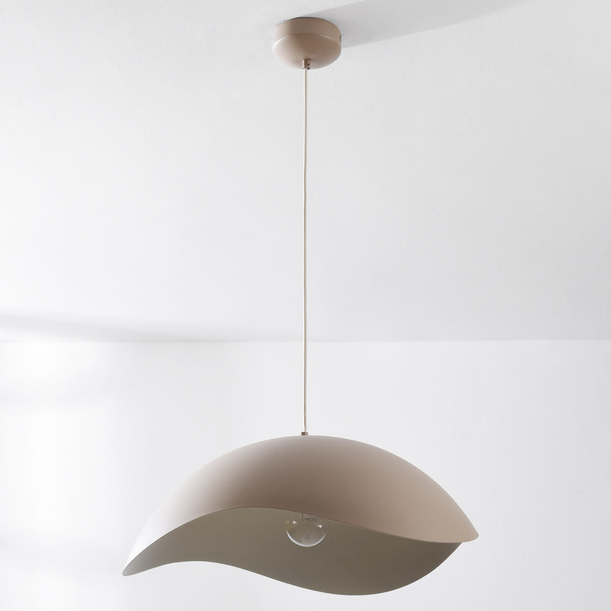 Wave Pendant Light – organic metal shade, sand taupe, adjustable cord