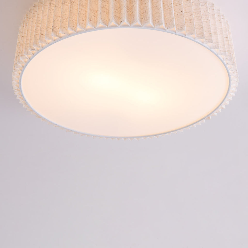 Pleated Flush Ceiling Light – textured off-white shade, diffuser, two bulbs