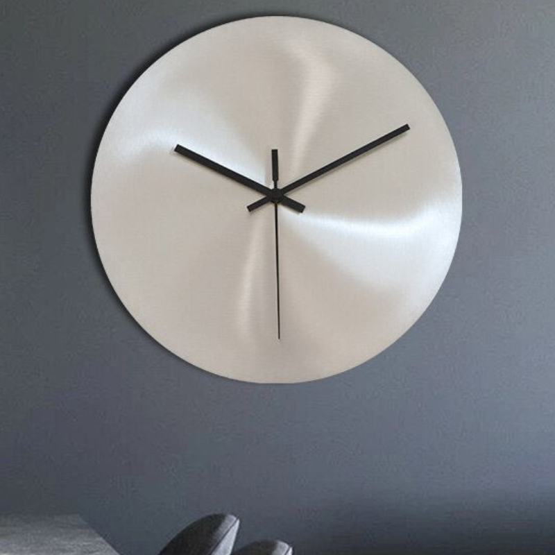 Brushed Steel Wall Clock – silent movement, no numerals, two sizes