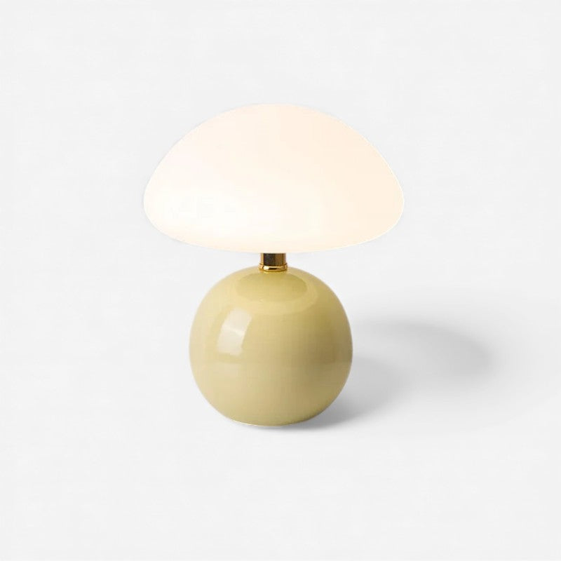 Mushroom Table Lamp – opal dome, glossy ball base, warm LED