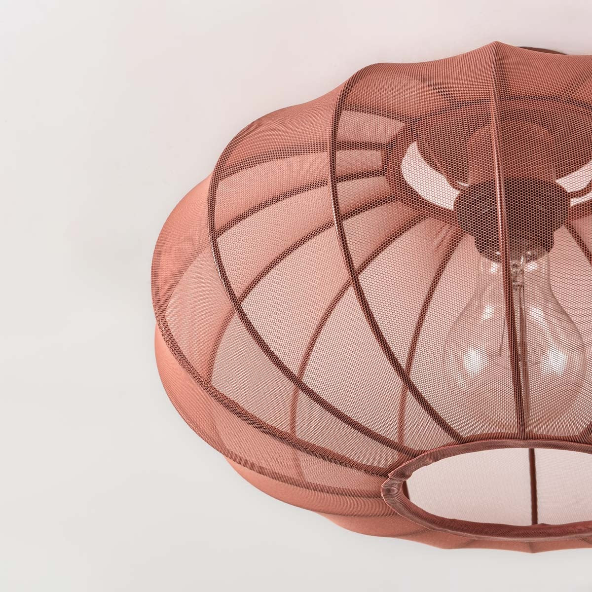 Round Mesh Ceiling Light – terracotta pink, sheer fabric panels, open base