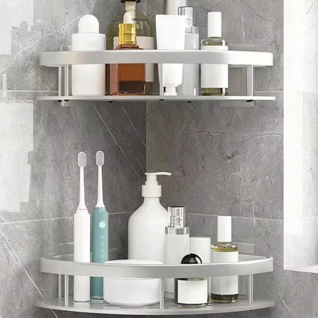 Corner Shower Shelf – wall mounted, guard rail, single or double tier