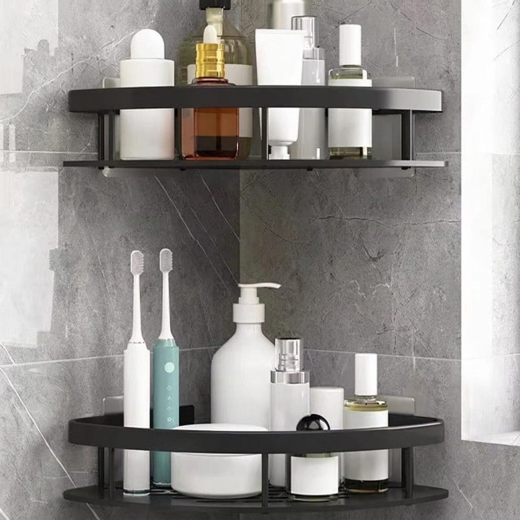Corner Shower Shelf – wall mounted, guard rail, single or double tier