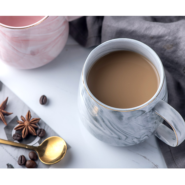 Marble Ceramic Coffee Mug – gold trim, glossy glaze, C-shaped handle