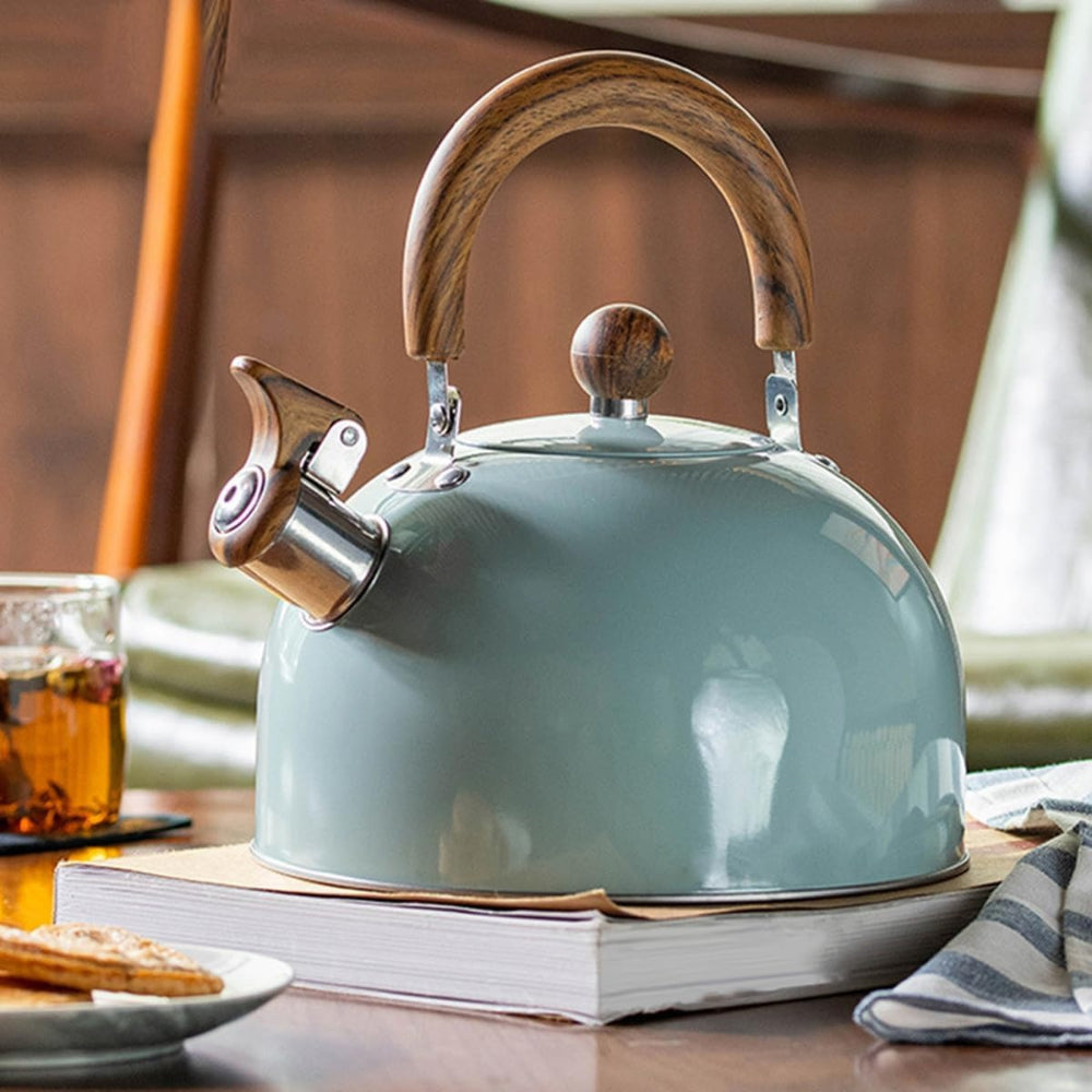 Whistling Stove Top Kettle – stainless steel, wood-effect handle, induction