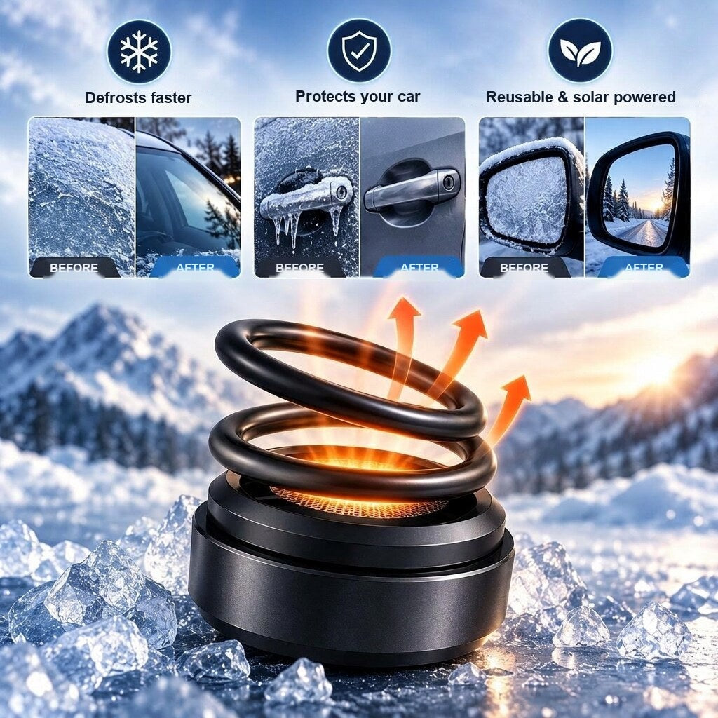 Solar Car Heater – rotating double rings, no cable, compact size