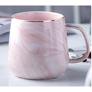 Marble Ceramic Coffee Mug – gold trim, glossy glaze, C-shaped handle