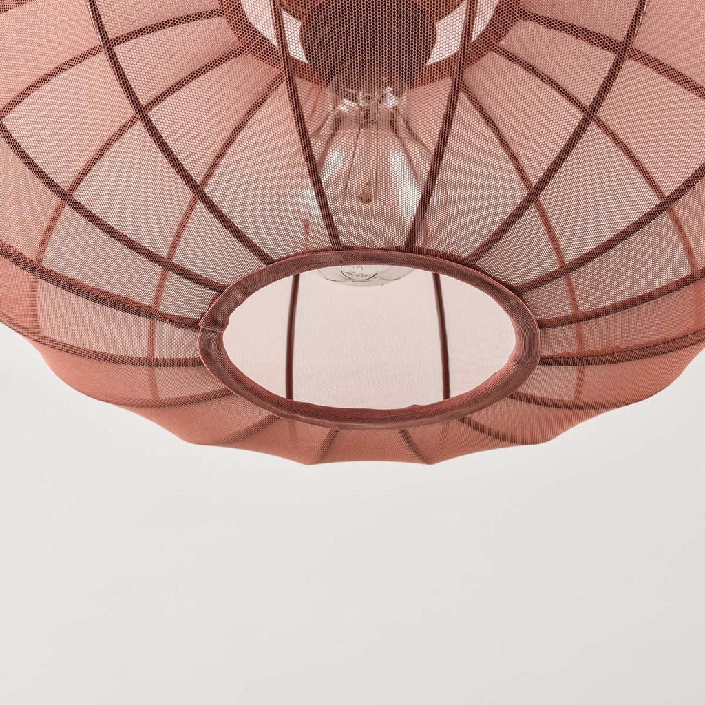 Round Mesh Ceiling Light – terracotta pink, sheer fabric panels, open base