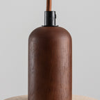 Travertine Pendant Light – three stone shades, wood accents, adjustable drop