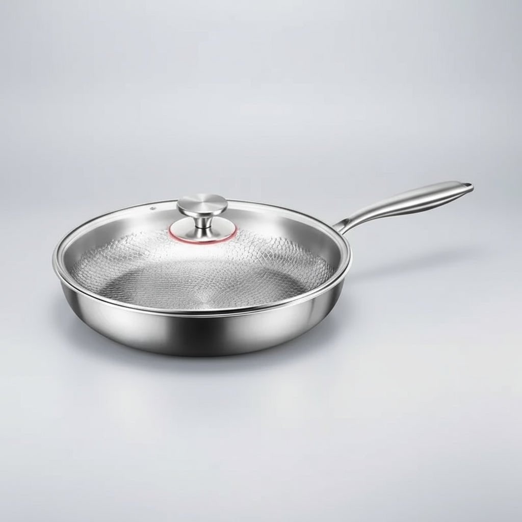 Stainless Steel Honeycomb Frying Pan – hammered non-stick surface, induction, hollow handle