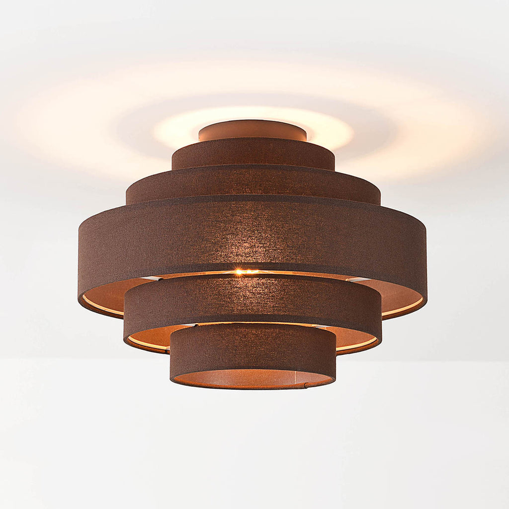 Tiered Fabric Ceiling Light – dark brown layered shade, low profile