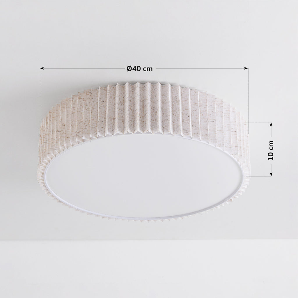 Pleated Flush Ceiling Light – textured off-white shade, diffuser, two bulbs