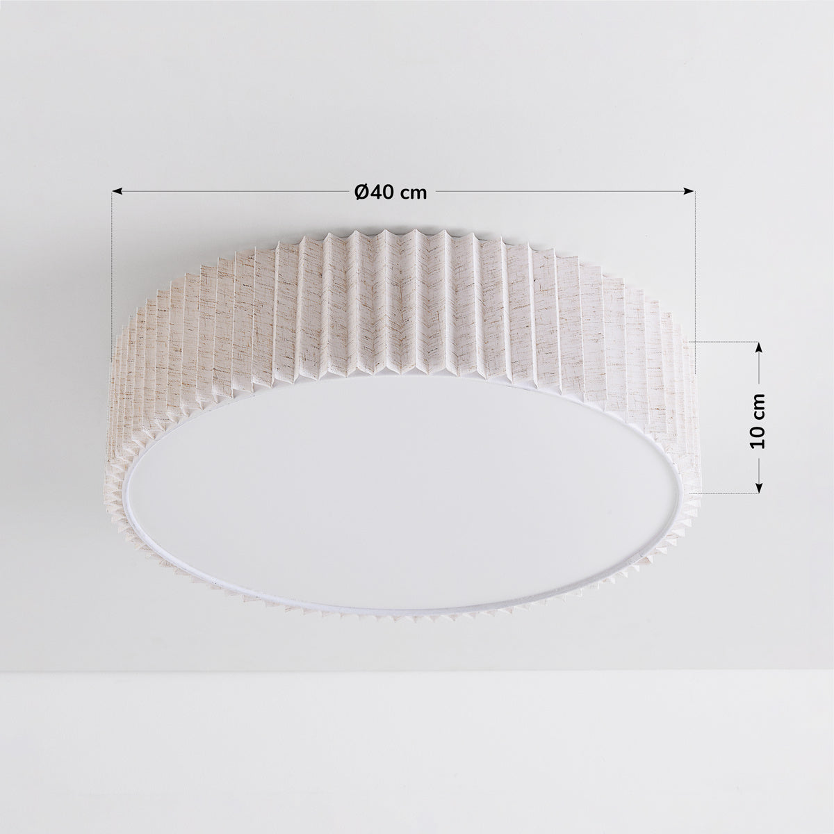Pleated Flush Ceiling Light – textured off-white shade, diffuser, two bulbs