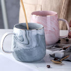 Marble Ceramic Coffee Mug – gold trim, glossy glaze, C-shaped handle