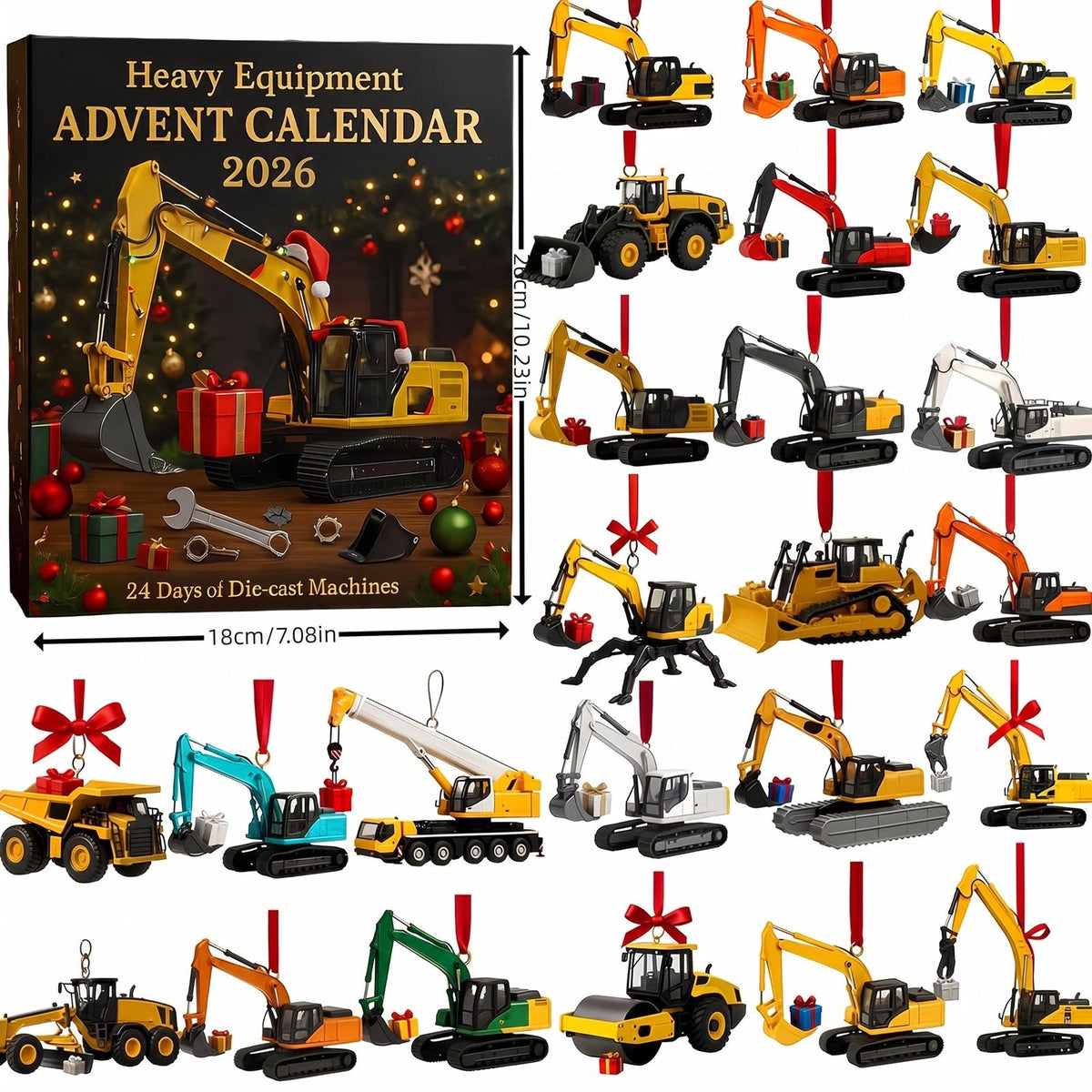 Digger Advent Calendar – 24 die-cast construction vehicles with hanging loops