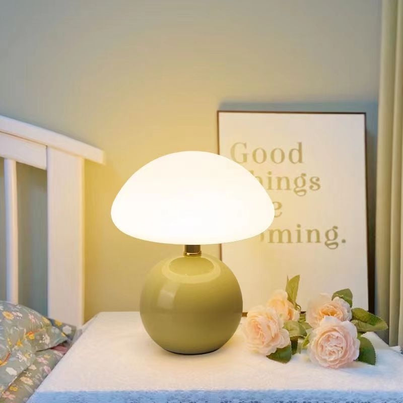 Mushroom Table Lamp – opal dome, glossy ball base, warm LED