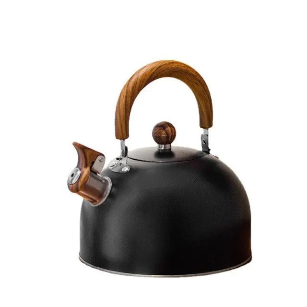 Whistling Stove Top Kettle – stainless steel, wood-effect handle, induction