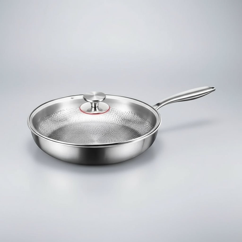 Stainless Steel Honeycomb Frying Pan – hammered non-stick surface, induction, hollow handle