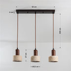 Travertine Pendant Light – three stone shades, wood accents, adjustable drop