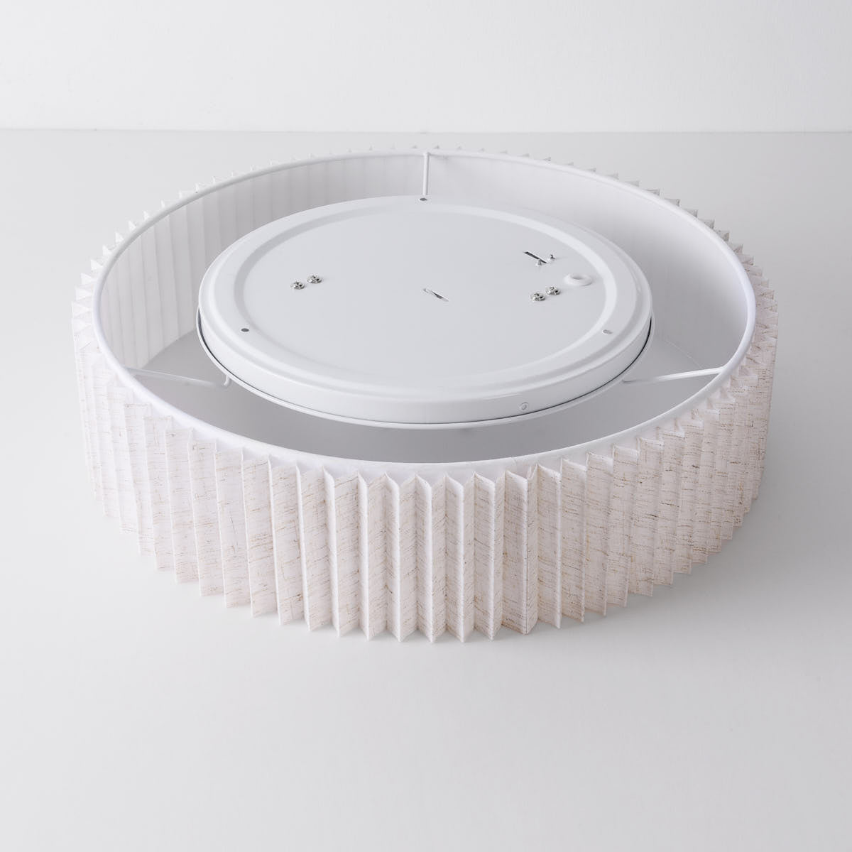 Pleated Flush Ceiling Light – textured off-white shade, diffuser, two bulbs