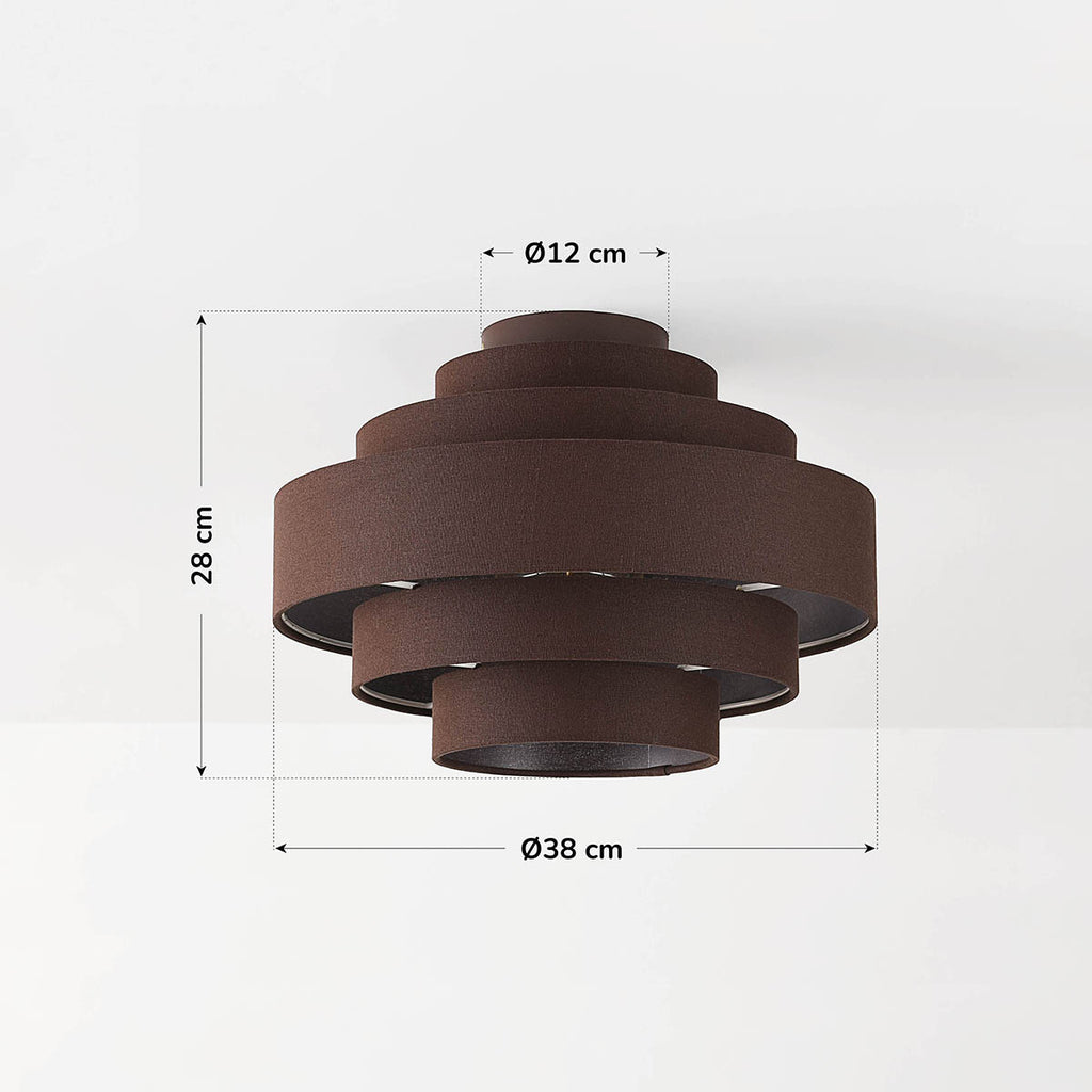 Tiered Fabric Ceiling Light – dark brown layered shade, low profile