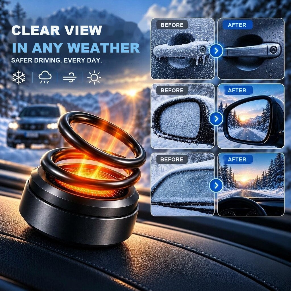 Solar Car Heater – rotating double rings, no cable, compact size