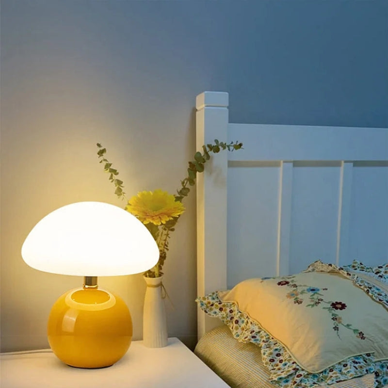 Mushroom Table Lamp – opal dome, glossy ball base, warm LED