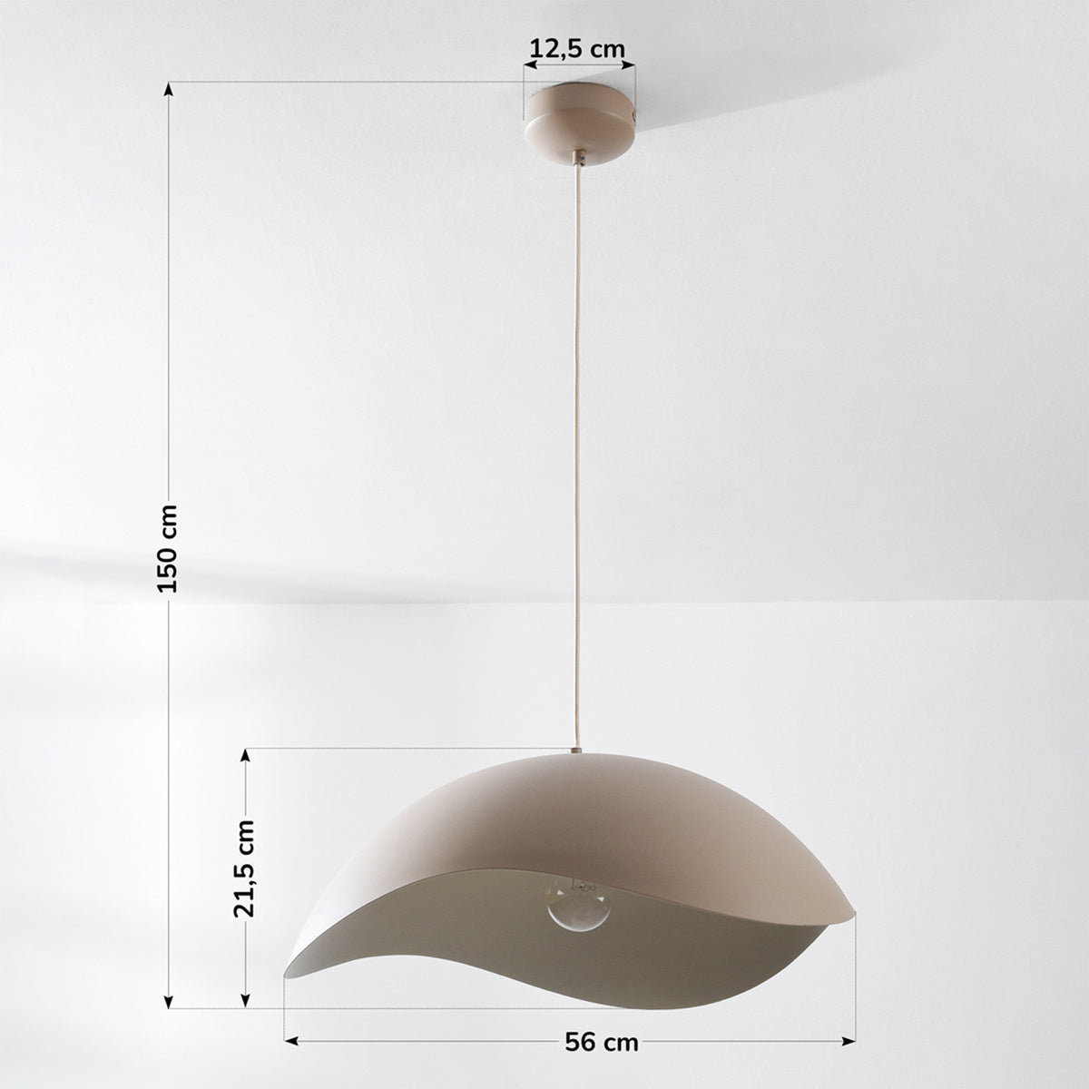 Wave Pendant Light – organic metal shade, sand taupe, adjustable cord
